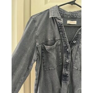 Pilcro Anthropologie Faded Black Slub Knit Button Down Shirt‎ Womens Small
